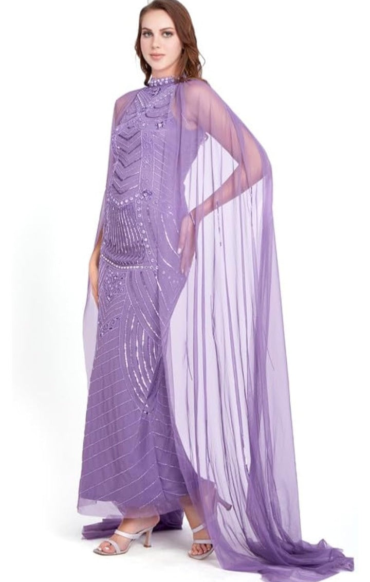 Lavender Embellished Mermaid Cape Gown